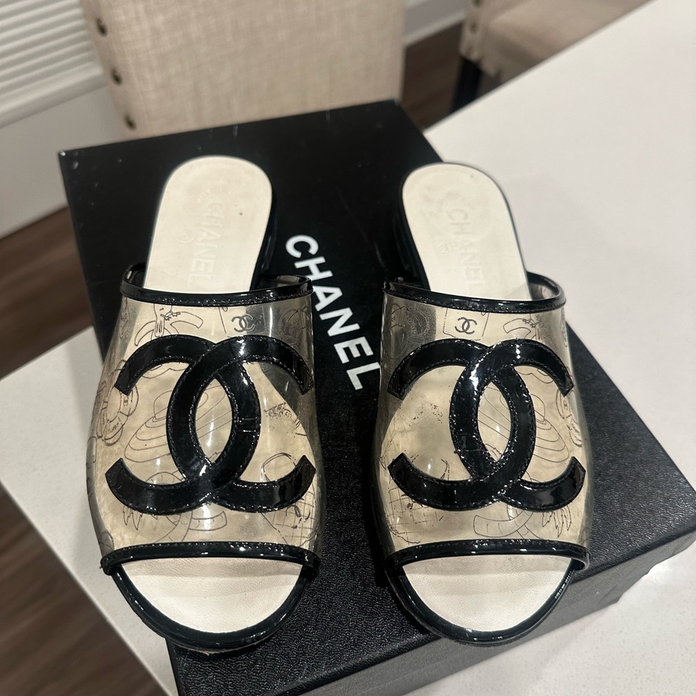 Chanel Black and Cream Mules